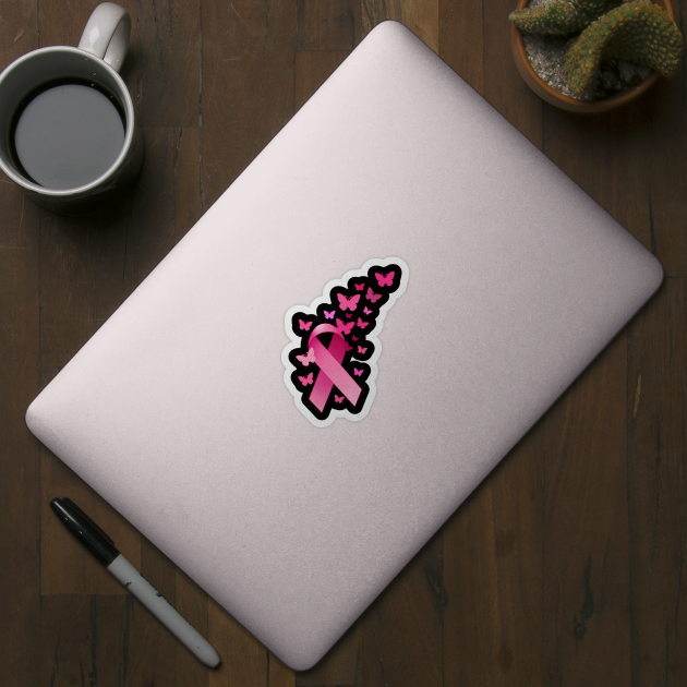 Breast Cancer Awareness Ribbon And Butterflies Gift Print by Linco